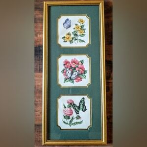 🦋 Framed Lithograph - Gold Frame Trio Butterflies - Heartfelt 1995